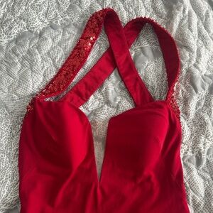 Red Sequin Strap Dress